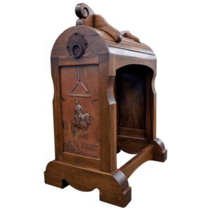 Exclusive handcrafted Rio Grande saddle stand with rustic Western design, perfect for saddle storage and display