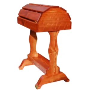 Handcrafted solid-wood Basic saddle stand with rustic western style, displayed in a stable.