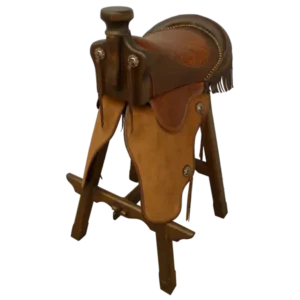 Bar Stool: American Western Saddle in Earthen Leather & Suede Fenders