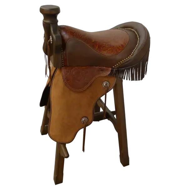 Bar Stool: American Western Saddle in Earthen Leather & Suede Fenders