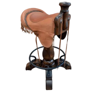 Bar Stool: Rustic Full Grain Leather Saddle with 180° Swivel