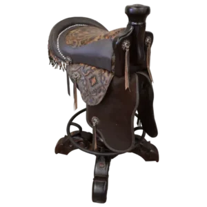 Bar Stool with Brown Cowboy Saddle and Multicolor Pattern