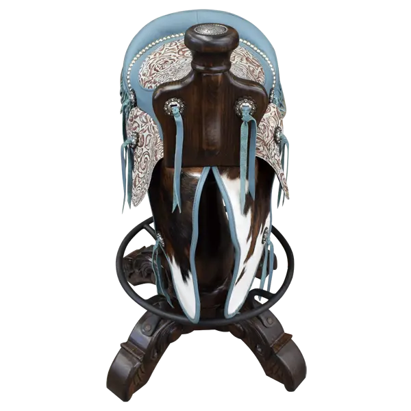 Bar Stool with Turquoise Embossed Cowboy Saddle