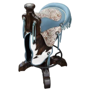 Bar Stool with Turquoise Embossed Cowboy Saddle