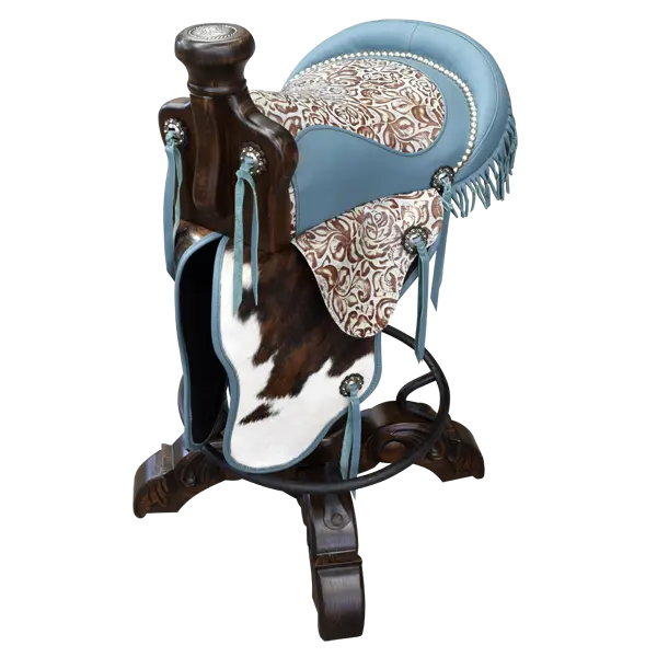 Bar Stool with Turquoise Embossed Cowboy Saddle