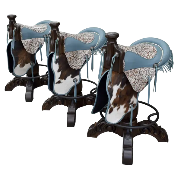Bar Stool with Turquoise Embossed Cowboy Saddle