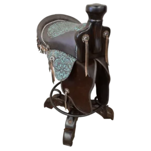 Bar Stool with Turquoise and Brown Cowboy Saddle