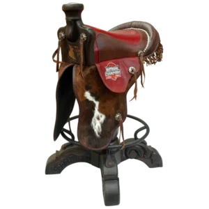 Custom Red Cowboy Saddle Bar Stool