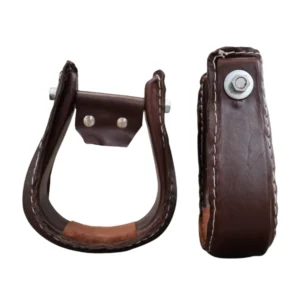 Leather stirrups one front one side view showing craftsmanship